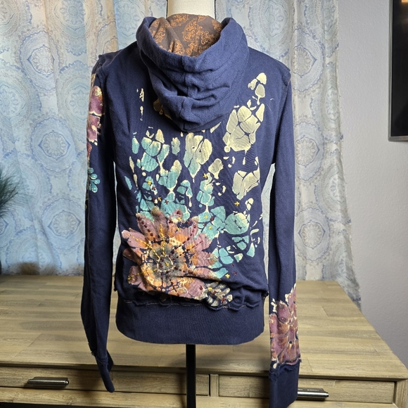 Miss Me Women's Embellished Hoodie – Boho Floral Zip-Up, Size L - Picture 2 of 6